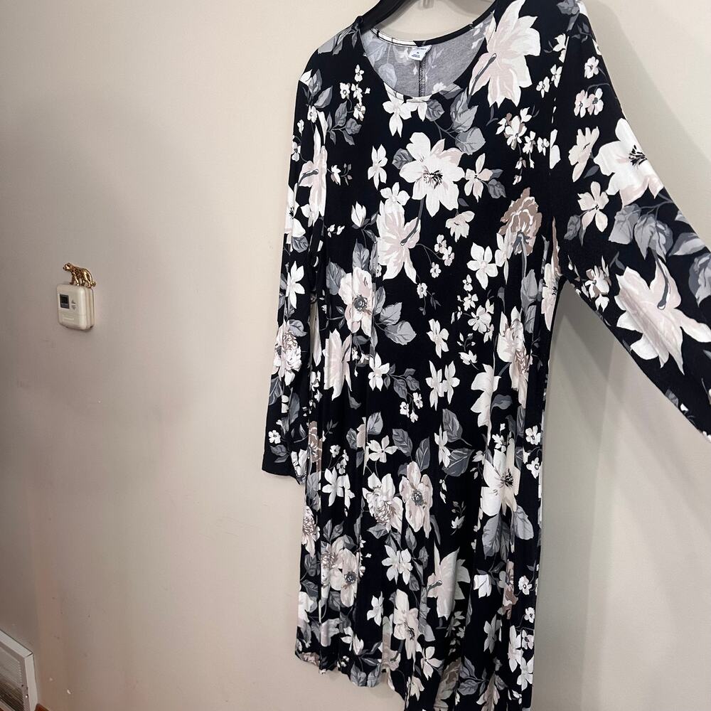 Old Navy XL Black Floral Long Sleeve Swing Dress - Picture 5 of 7